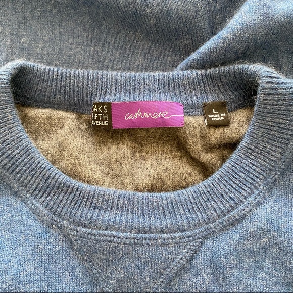 Saks Fifth Avenue Blue Crewneck 100% Cashmere Sweater - Picture 5 of 5